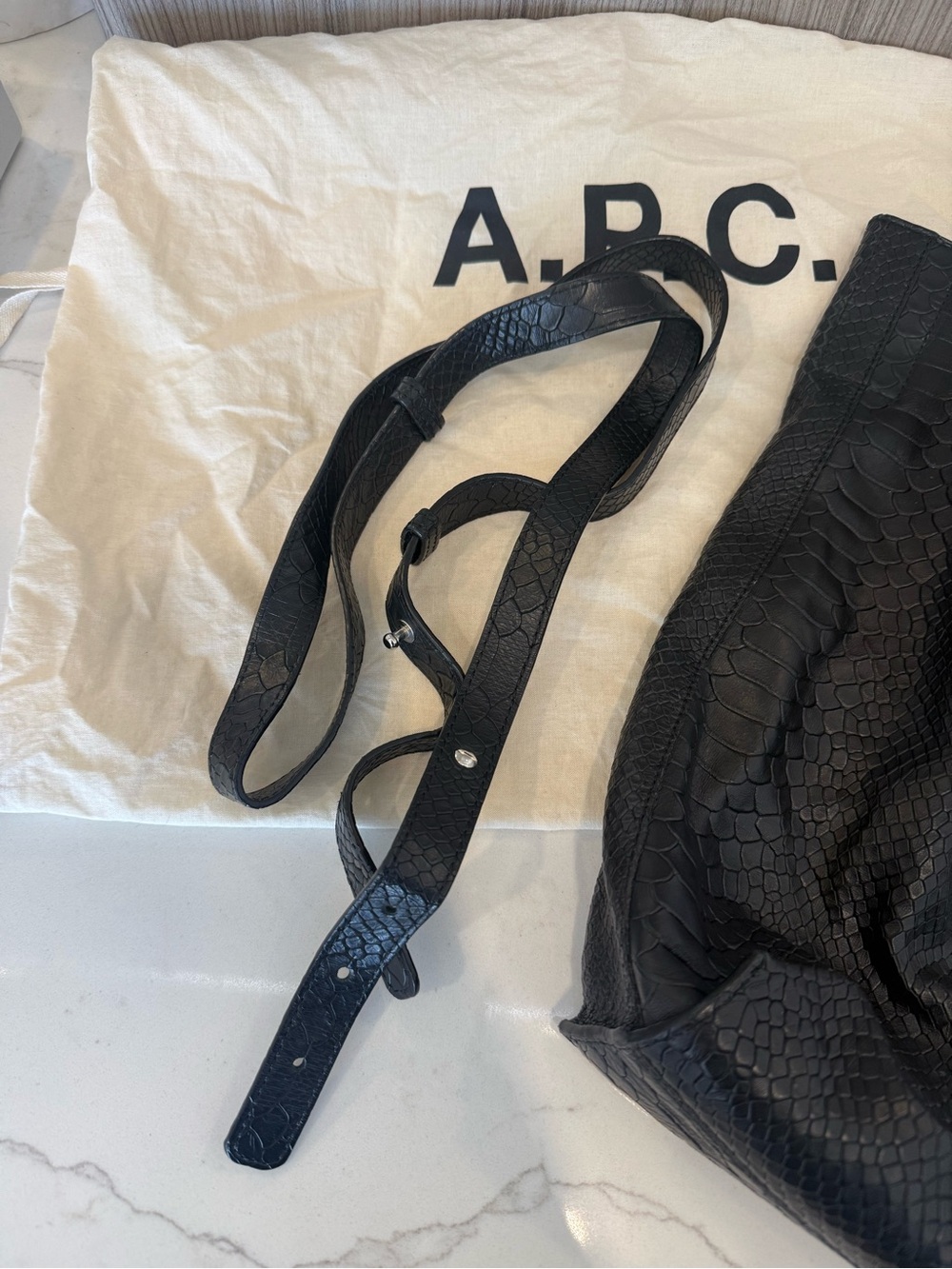 A.P.C. Maiko Embossed Snake-Effect Leather Shopping Tote - Black - Picture 3 of 7